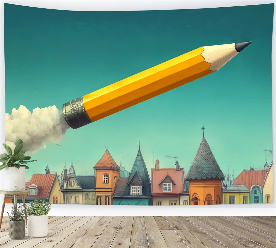 Back To School Backdrop Pencil Rocket Launch Backdrop UK BRP57-47