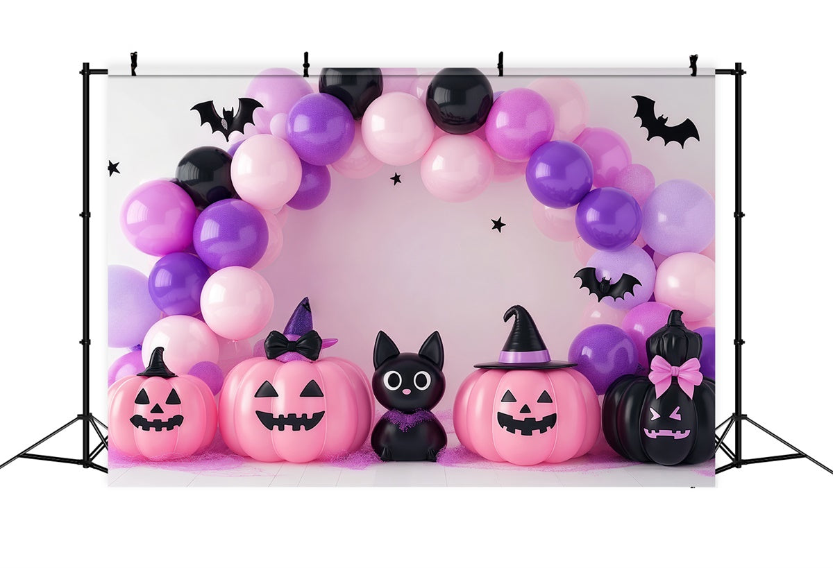 Cute Halloween Backdrop Cat Pumpkin Balloon Backdrop UK BRP57-83