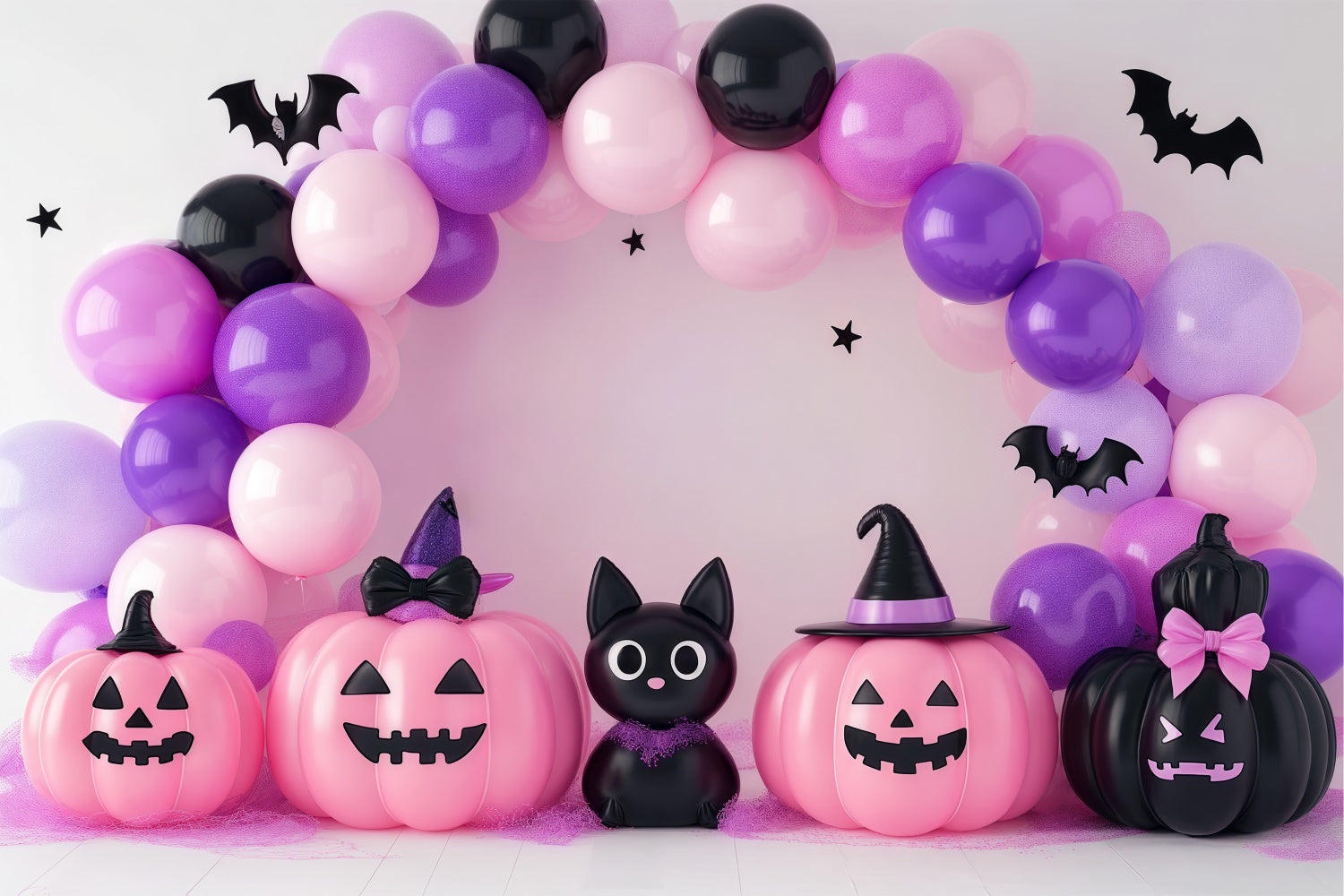 Cute Halloween Backdrop Cat Pumpkin Balloon Backdrop UK BRP57-83