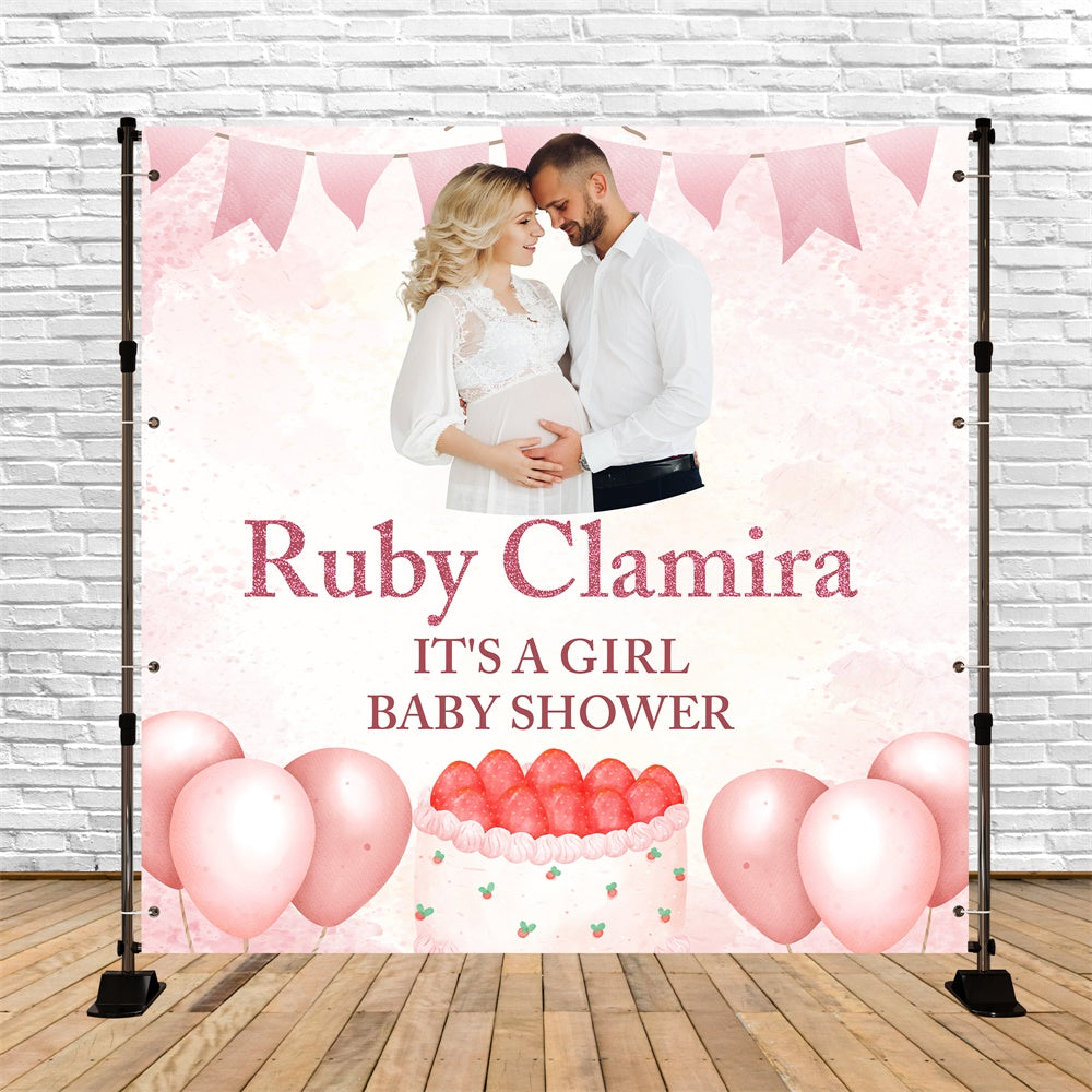 Baby Shower Backdrop Girl Pink Balloon Personalized Backdrop UK BRP6-10