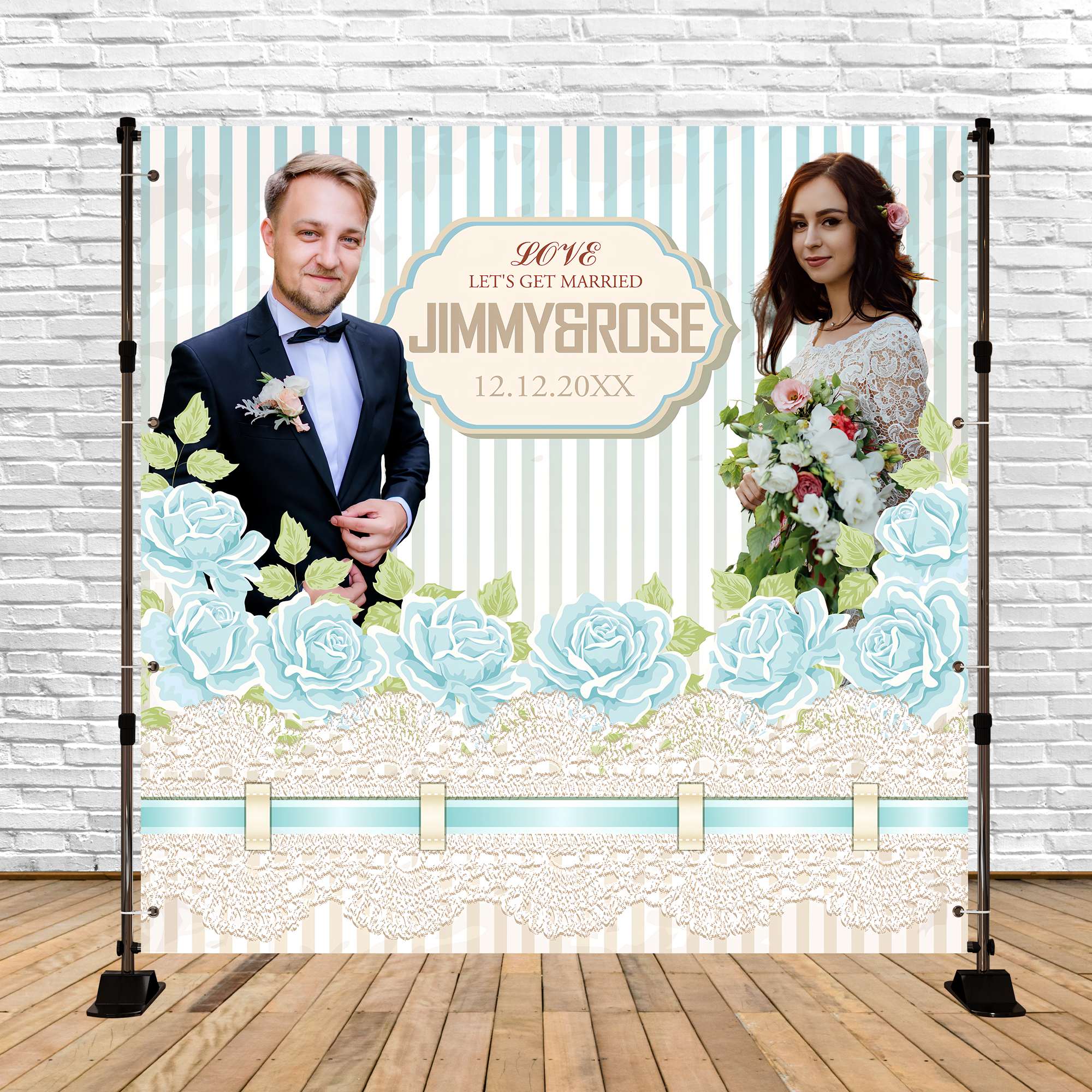 Wedding Photo Backdrops Blue Rose Lace Personalized Backdrop UK BRP6-107