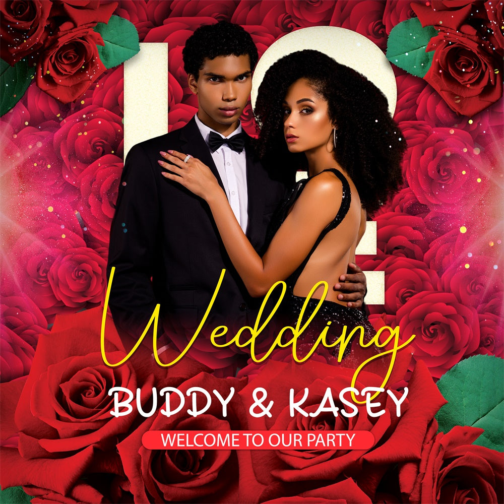 Personalized Backdrop For Wedding Romantic Rose Glam Backdrop UK BRP6-124