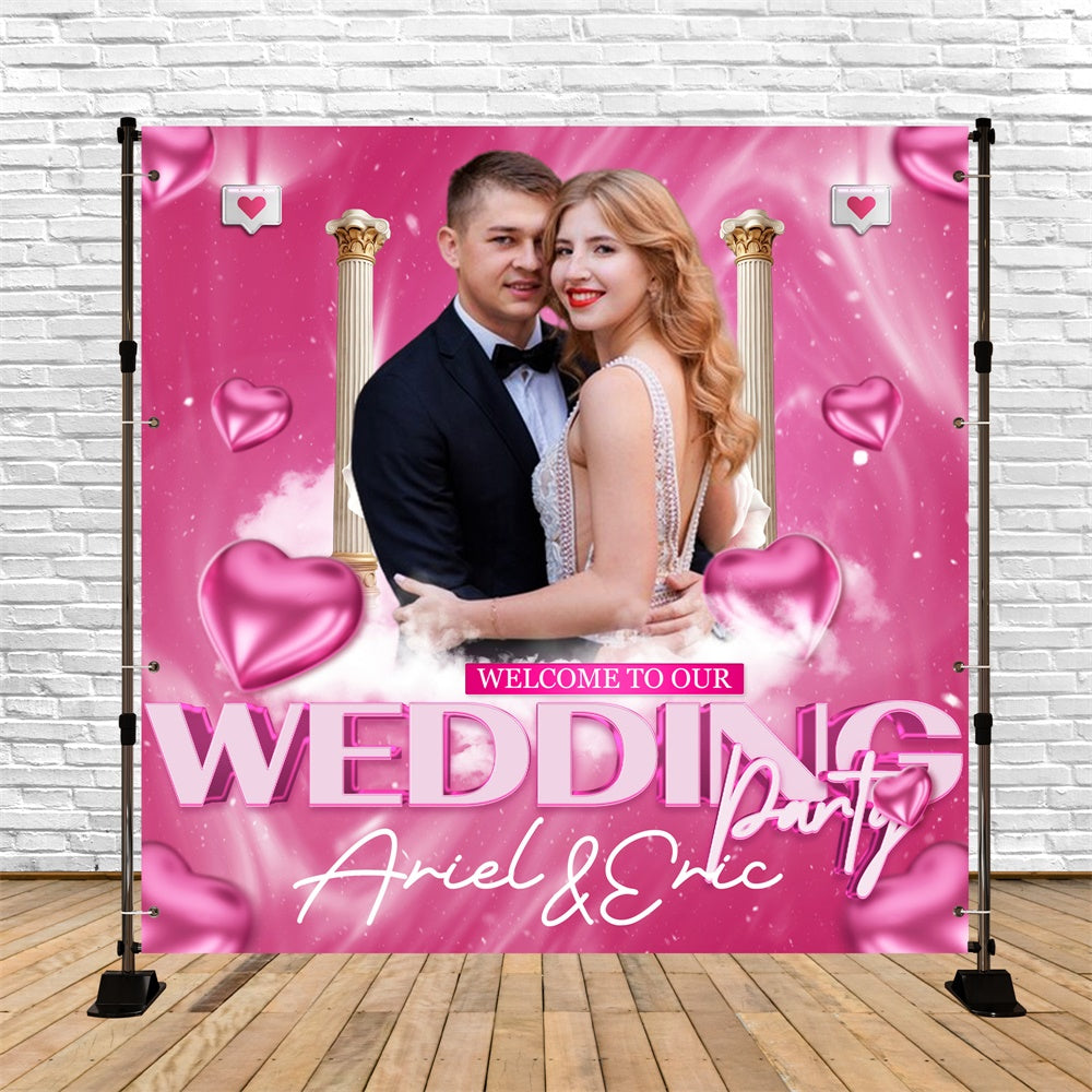 Backdrop For Wedding Pink Hearts Dream Personalized Backdrop UK BRP6-131