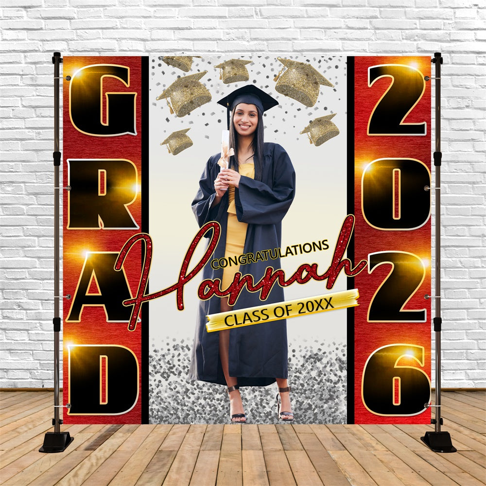 2025 Graduation Backdrop Radiant Red Custom Party Graduation Backdrop UK BRP6-166