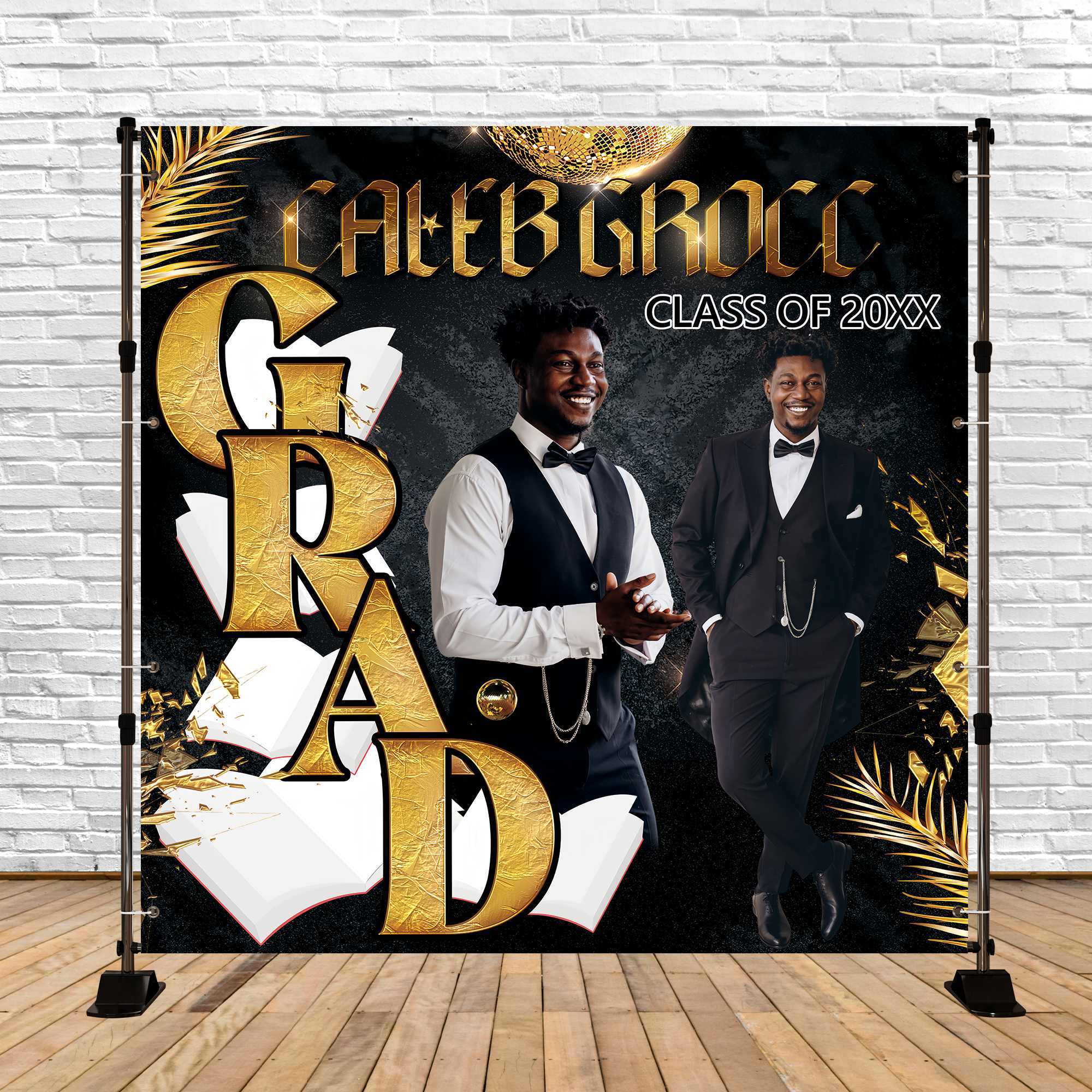 Customized Graduation Backdrop Golden Gentleman Party Graduation Backdrop UK BRP6-167