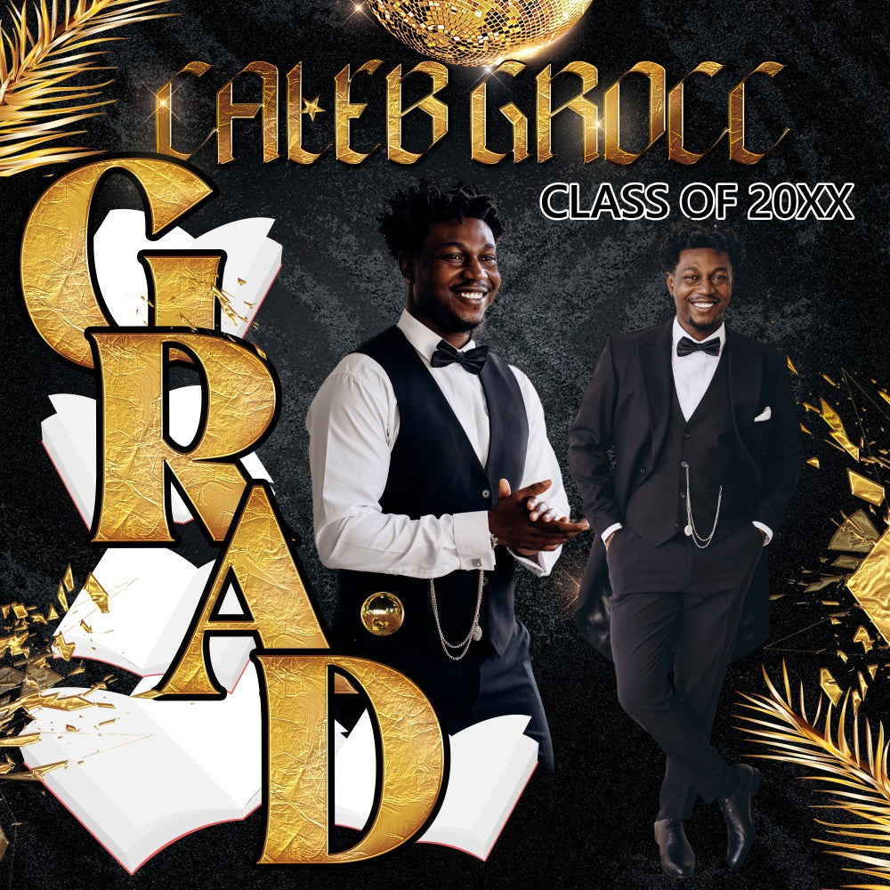 Customized Graduation Backdrop Golden Gentleman Party Graduation Backdrop UK BRP6-167