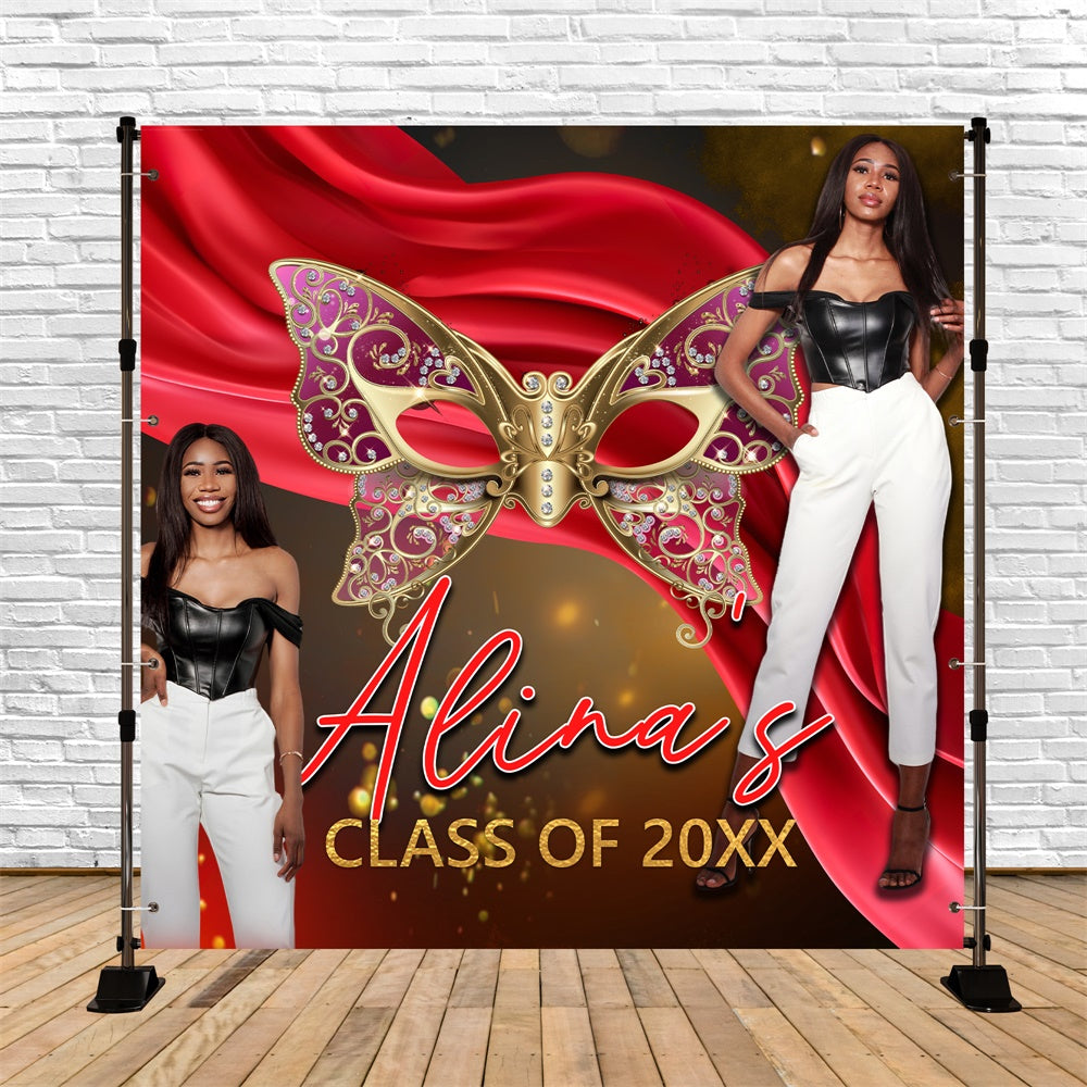 Personalized Graduation Backdrop Red Velvet Mask Party Graduation Backdrop UK BRP6-182