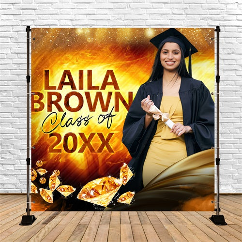 2025 Graduation Backdrop Flame Gold Customized Party Graduation Backdrop UK BRP6-184