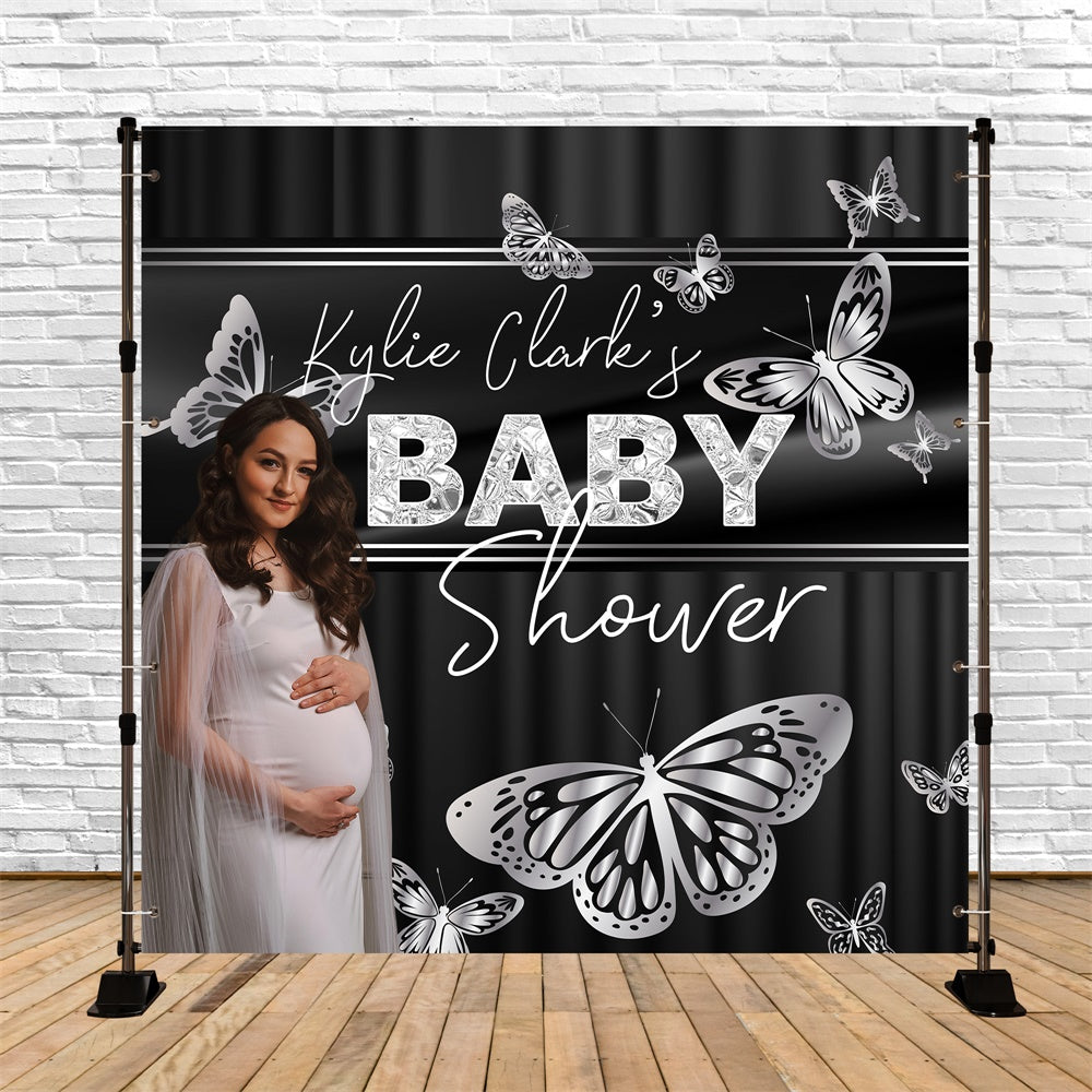 Custom Baby Shower Backdrop Silver Butterfly Elegance Backdrop UK BRP6-213
