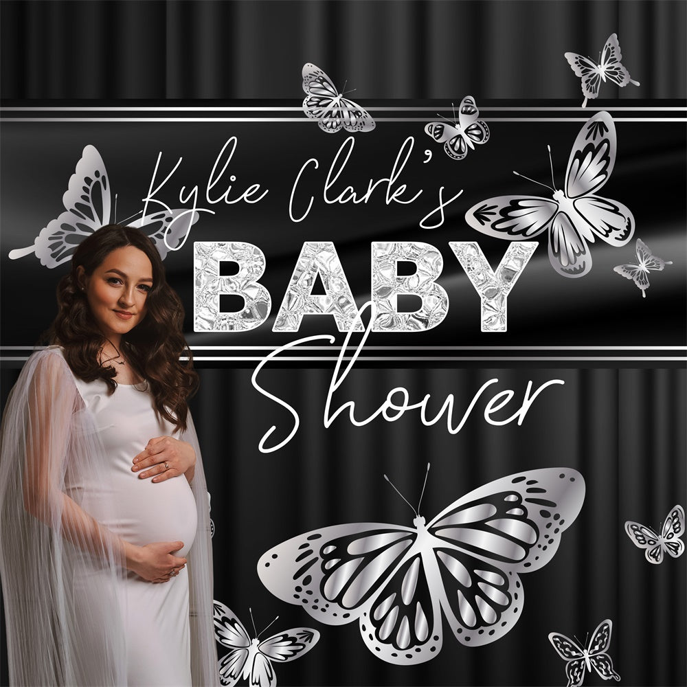 Custom Baby Shower Backdrop Silver Butterfly Elegance Backdrop UK BRP6-213