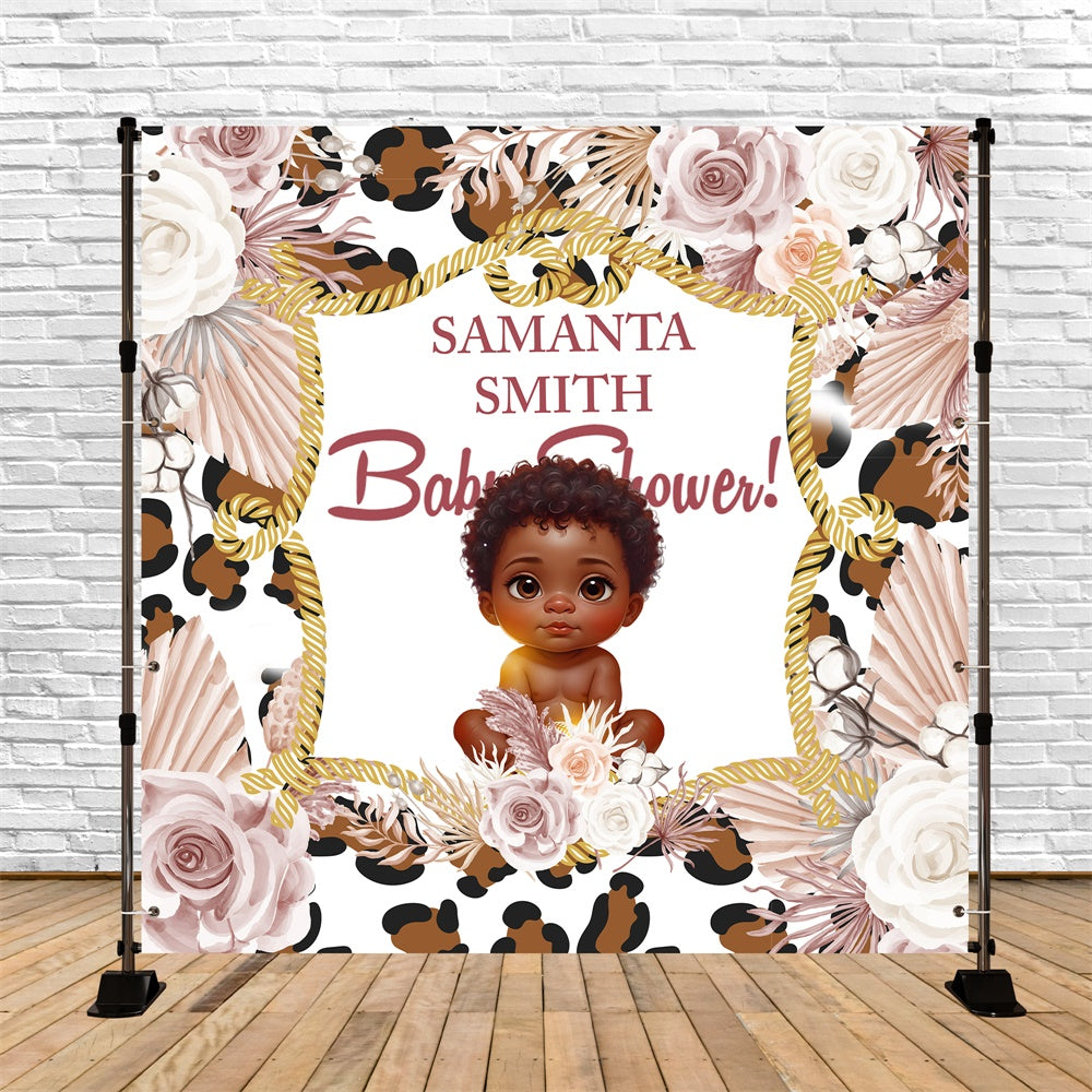 Backdrop For Baby Shower Leopard Bloom Personalized Backdrop UK BRP6-217