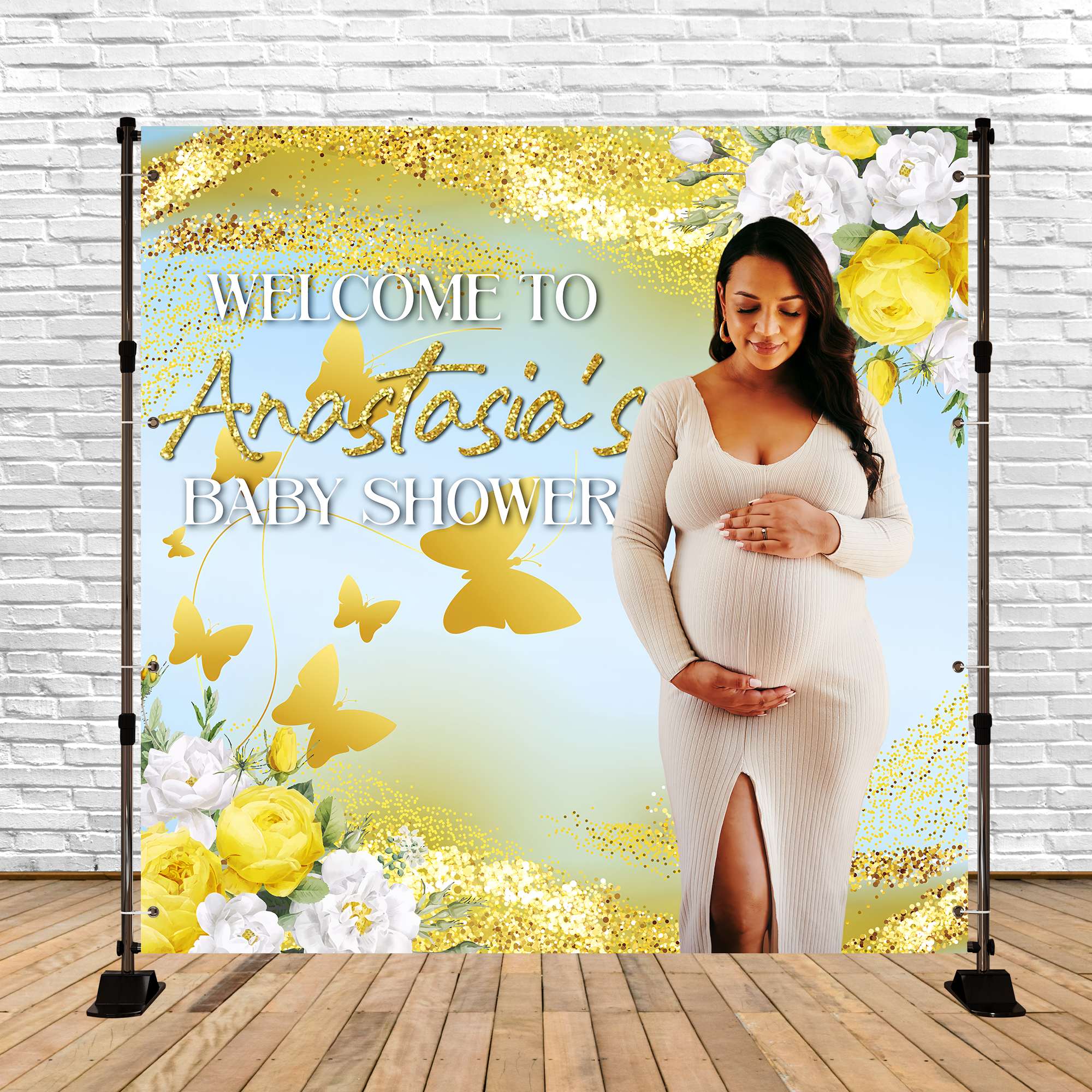 Custom Baby Shower Backdrop Golden Petals Elegance Backdrop UK BRP6-223