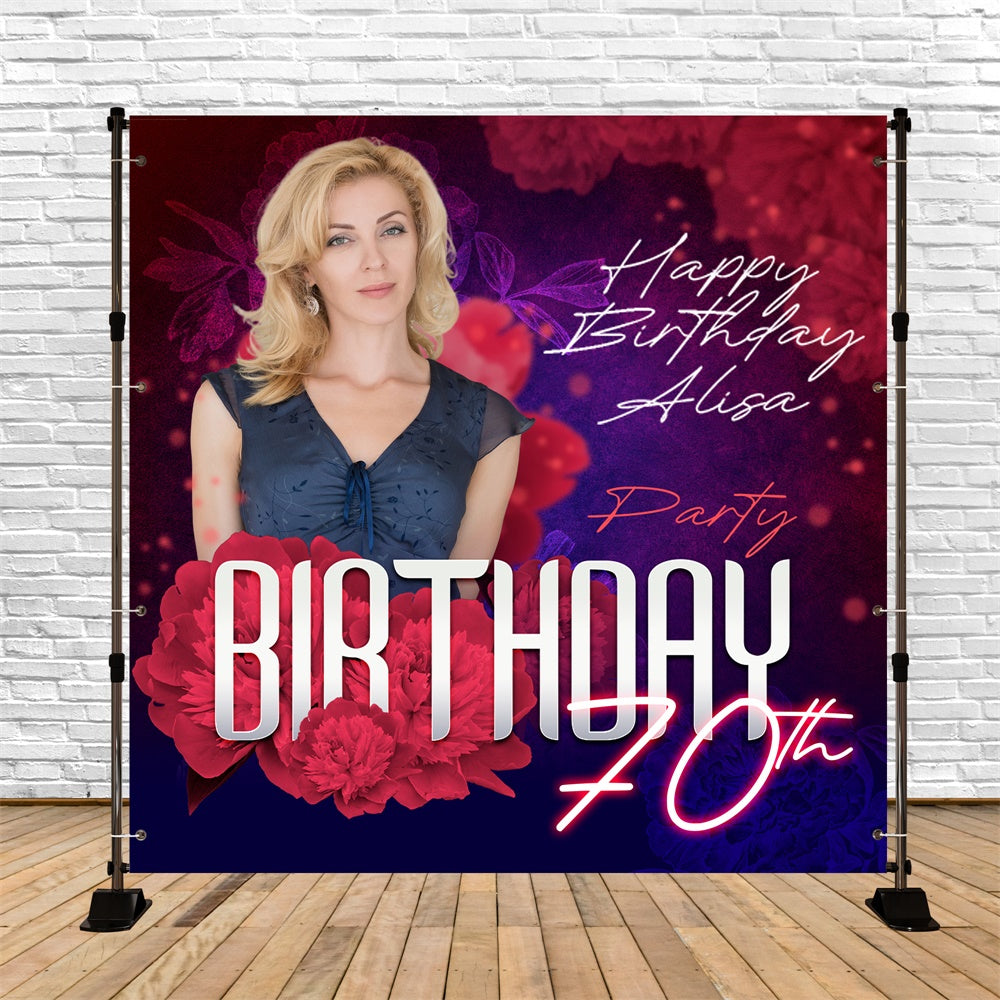 70th Birthday Backdrop Floral Grace Personalized Backdrop UK BRP6-53