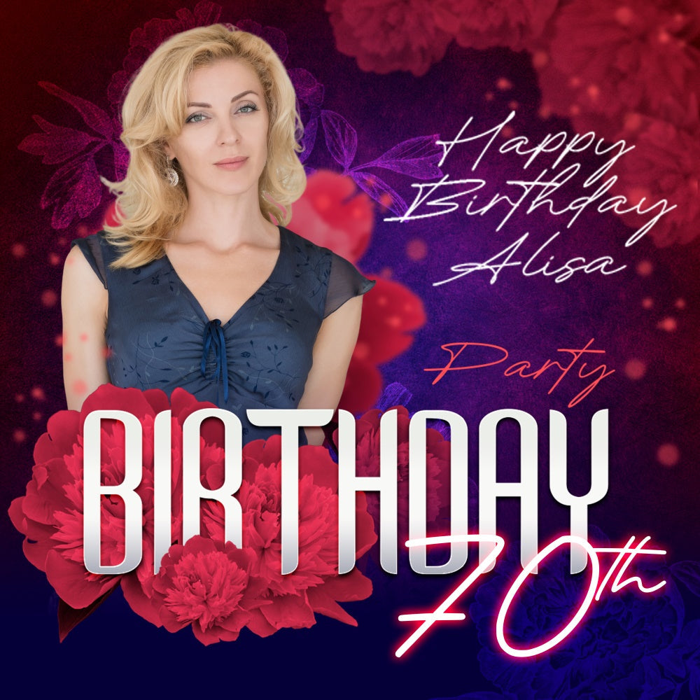 70th Birthday Backdrop Floral Grace Personalized Backdrop UK BRP6-53