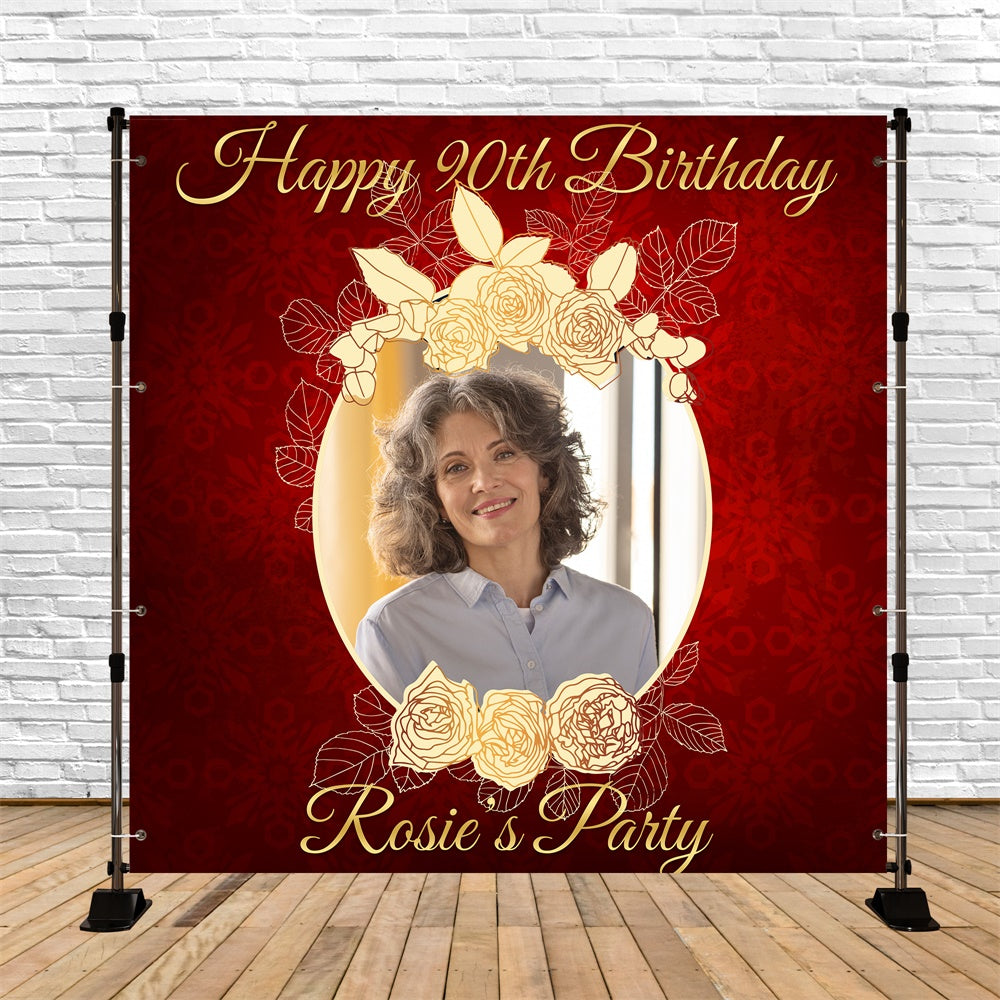 90th Birthday Photo Backdrop Golden Bloom Custom Backdrop UK BRP6-57