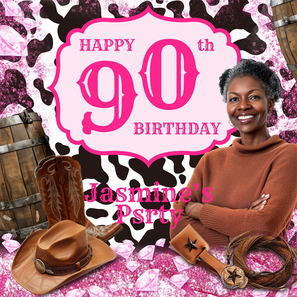 Customized Backdrop For Birthday Pink Rodeo Queen Backdrop UK BRP6-71