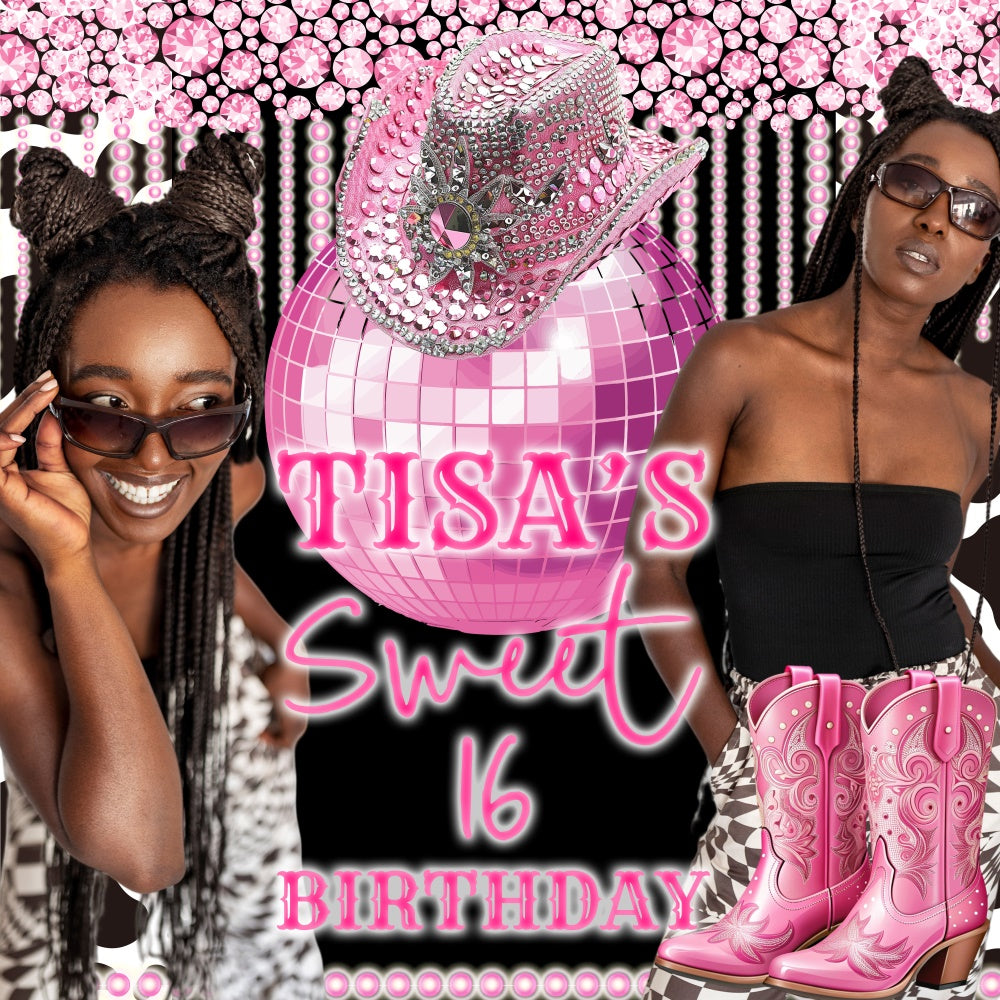 Custom Birthday Backdrops Disco Cowgirl Sweet 16 Backdrop UK BRP6-75