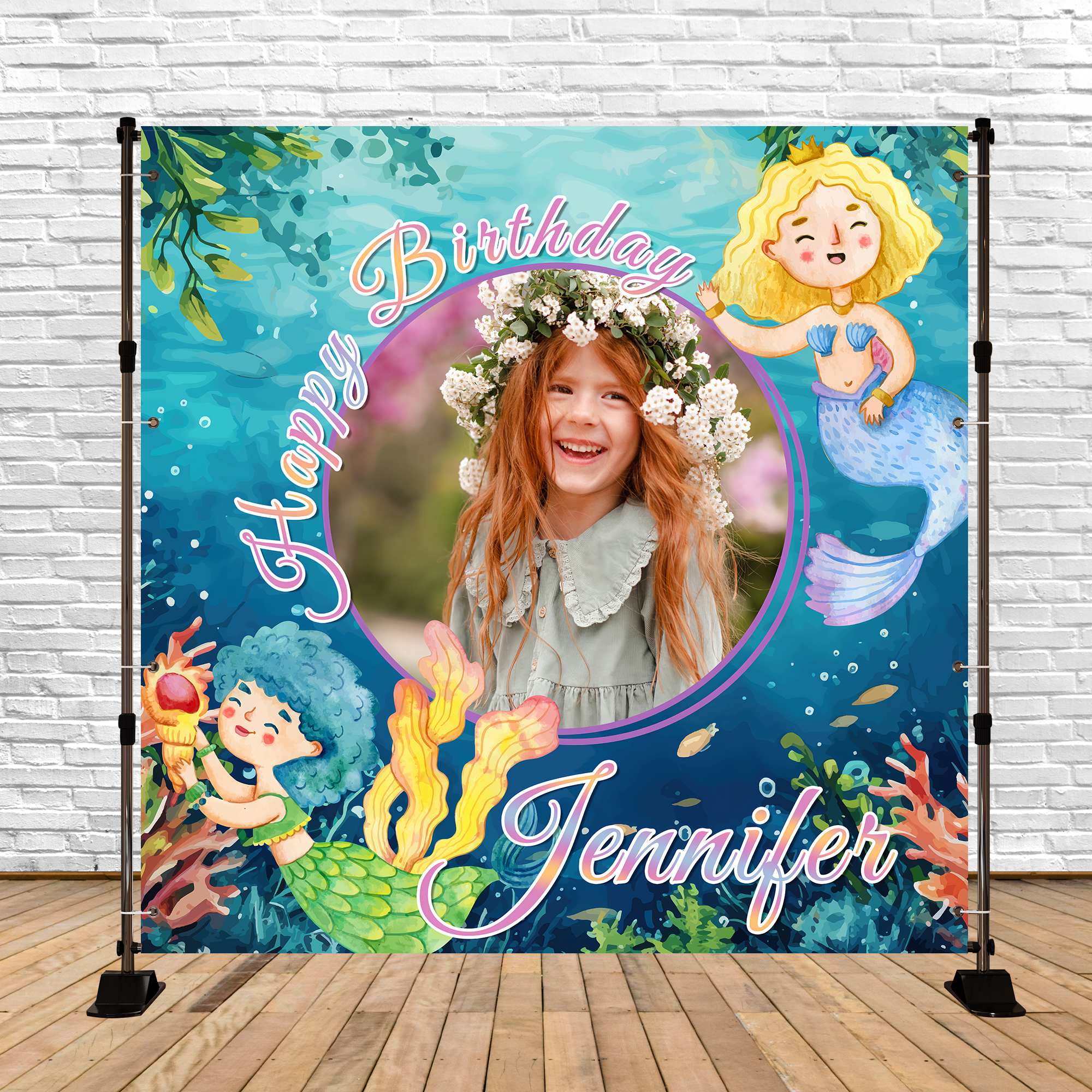 Mermaid Backdrop For Birthday Ocean Princess Customized Backdrop UK BRP6-83