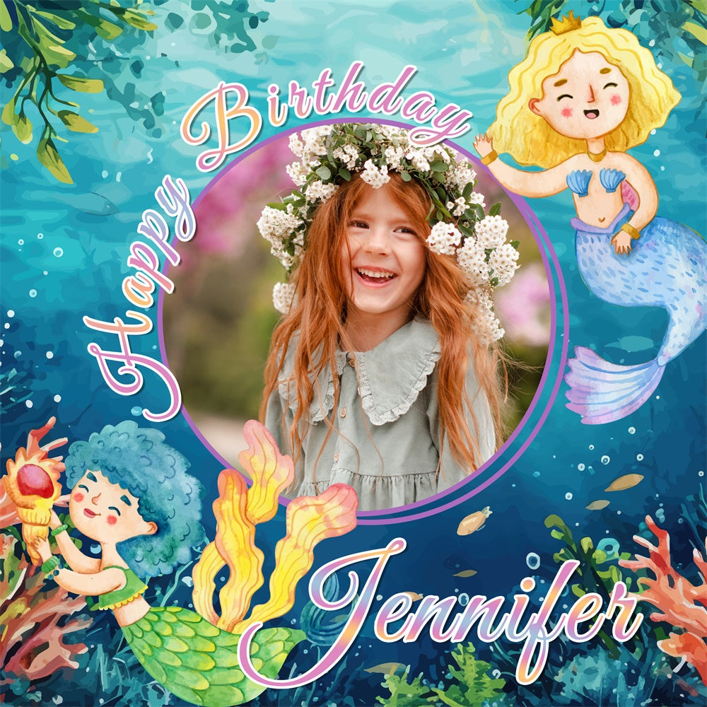Mermaid Backdrop For Birthday Ocean Princess Customized Backdrop UK BRP6-83