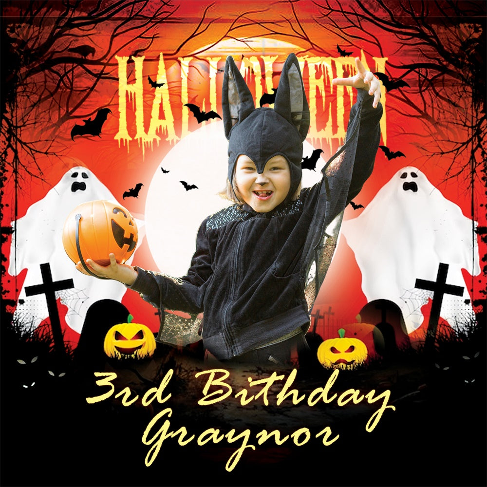 Halloween Birthday Backdrop Pumpkin Bash 3rd Personalized Backdrop UK BRP6-85