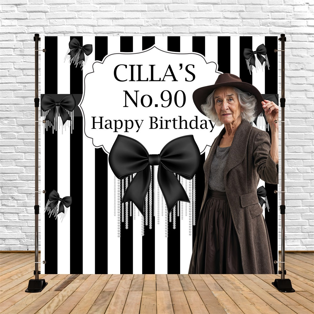 Personalized Birthday Backdrop Elegant Bow Stripe Backdrop UK BRP6-87