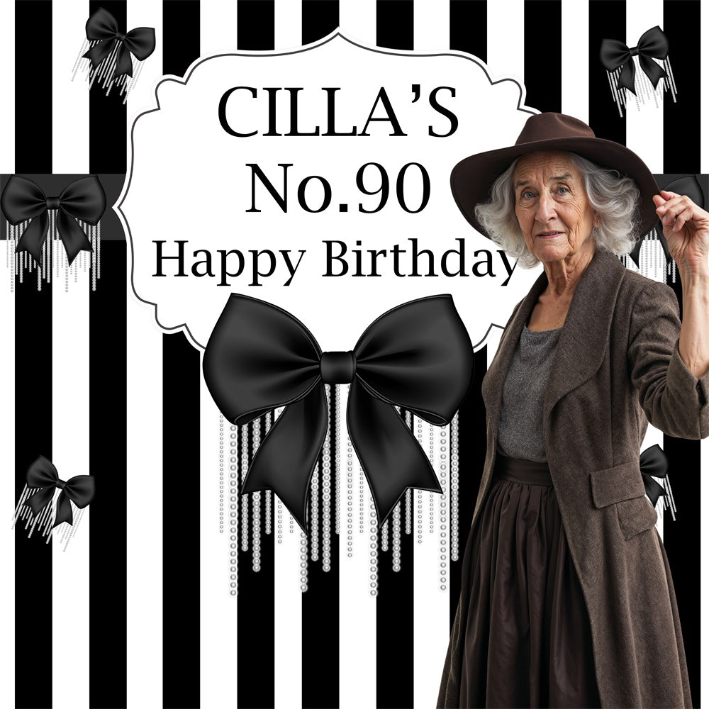 Personalized Birthday Backdrop Elegant Bow Stripe Backdrop UK BRP6-87