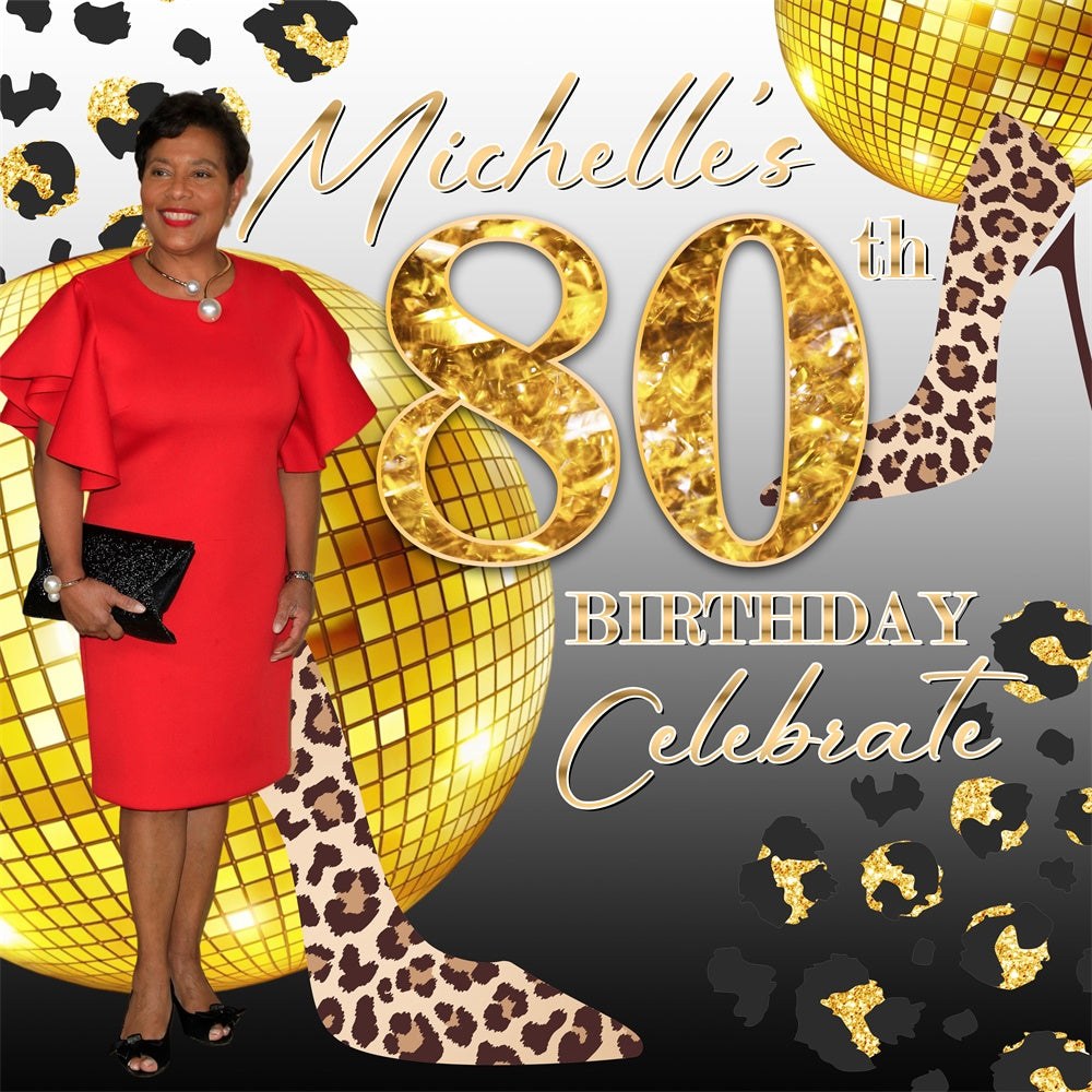 80th Birthday Backdrop Leopard Queen Personalized Backdrop UK BRP6-89