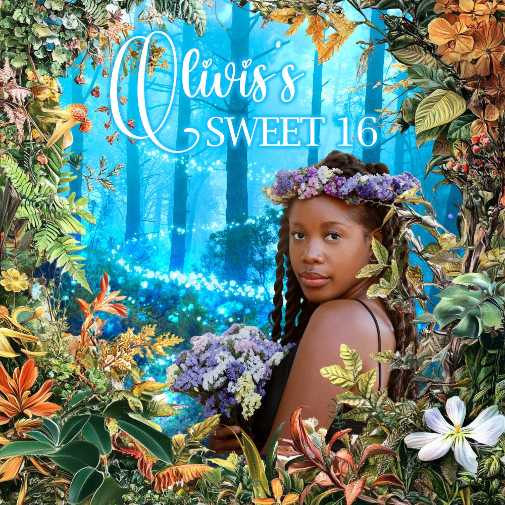 Custom Birthday Backdrops Enchanted Forest Sweet 16 Backdrop UK BRP6-95