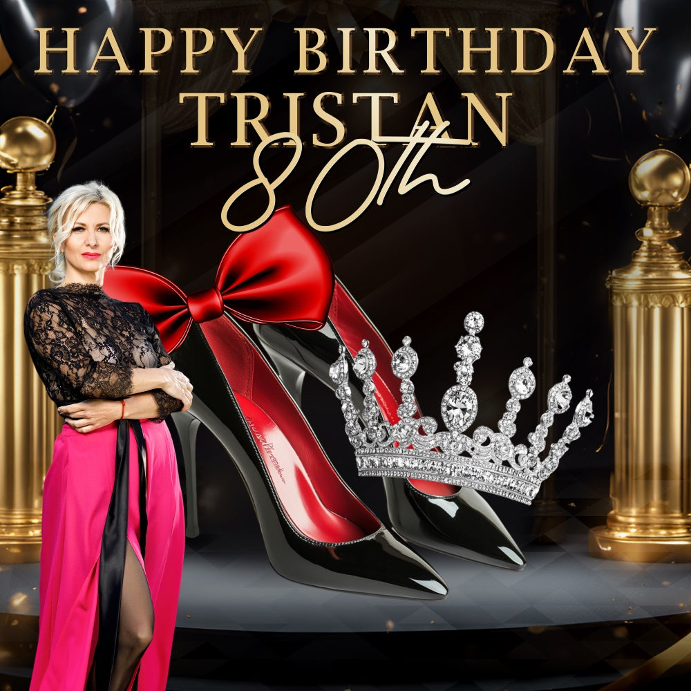 80th Birthday Backdrop High Heels Crown Personalized Backdrop UK BRP6-98