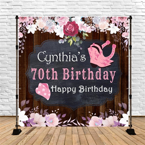 70th Birthday Backdrop Rustic Cowgirl Flower Custom Backdrop UK BRP6-99