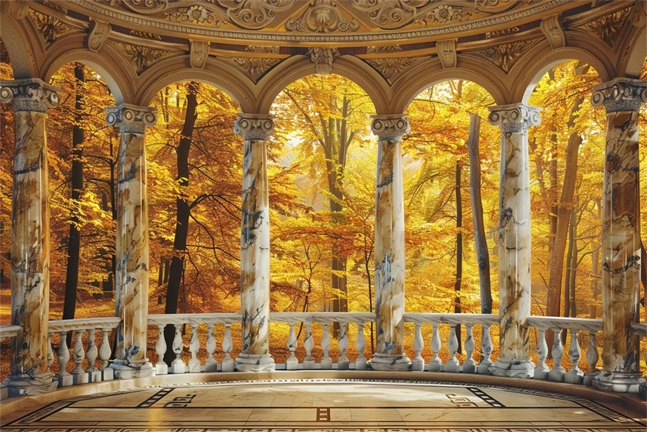 Golden Fall Foliage Marble Archway Backdrop UK BRP7-213