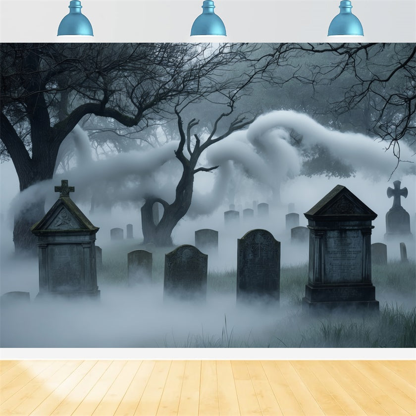 Halloween Haunting Graveyard with Eerie Mist Backdrop UK BRP8-206