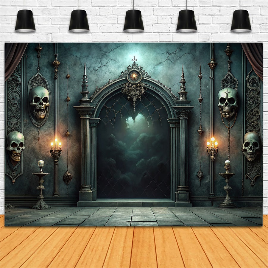 Halloween Creepy Skull Hall and Candlelit Backdrop UK BRP8-215