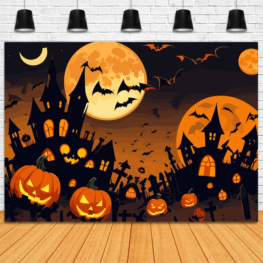 Halloween Night Pumpkin Patch Castle Backdrop UK BRP8-242
