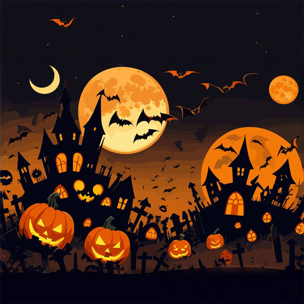 Halloween Night Pumpkin Patch Castle Backdrop UK BRP8-242