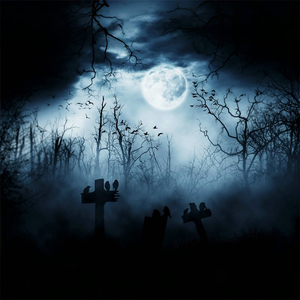 Misty Night with Crows Halloween Forest Backdrop UK BRP8-246