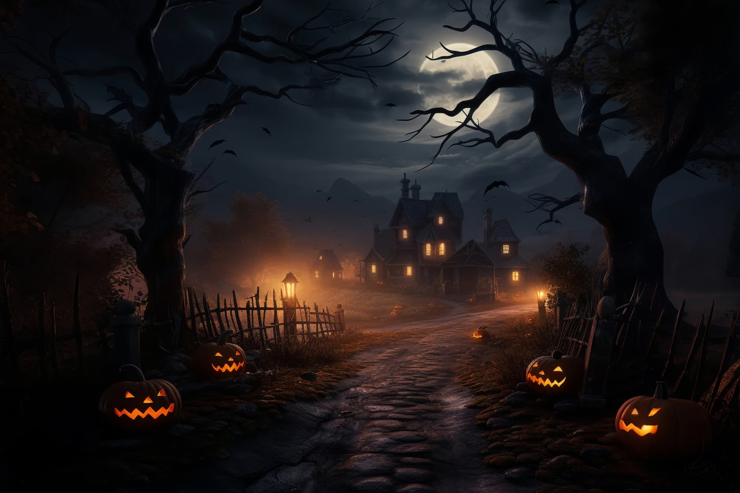 Gloomy Halloween Night Haunted House Backdrop UK BRP8-261