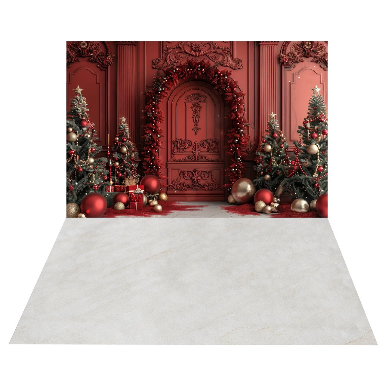 Christmas Red Arch Trees Backdrop + Marble Floor Backdrop BRP8-392