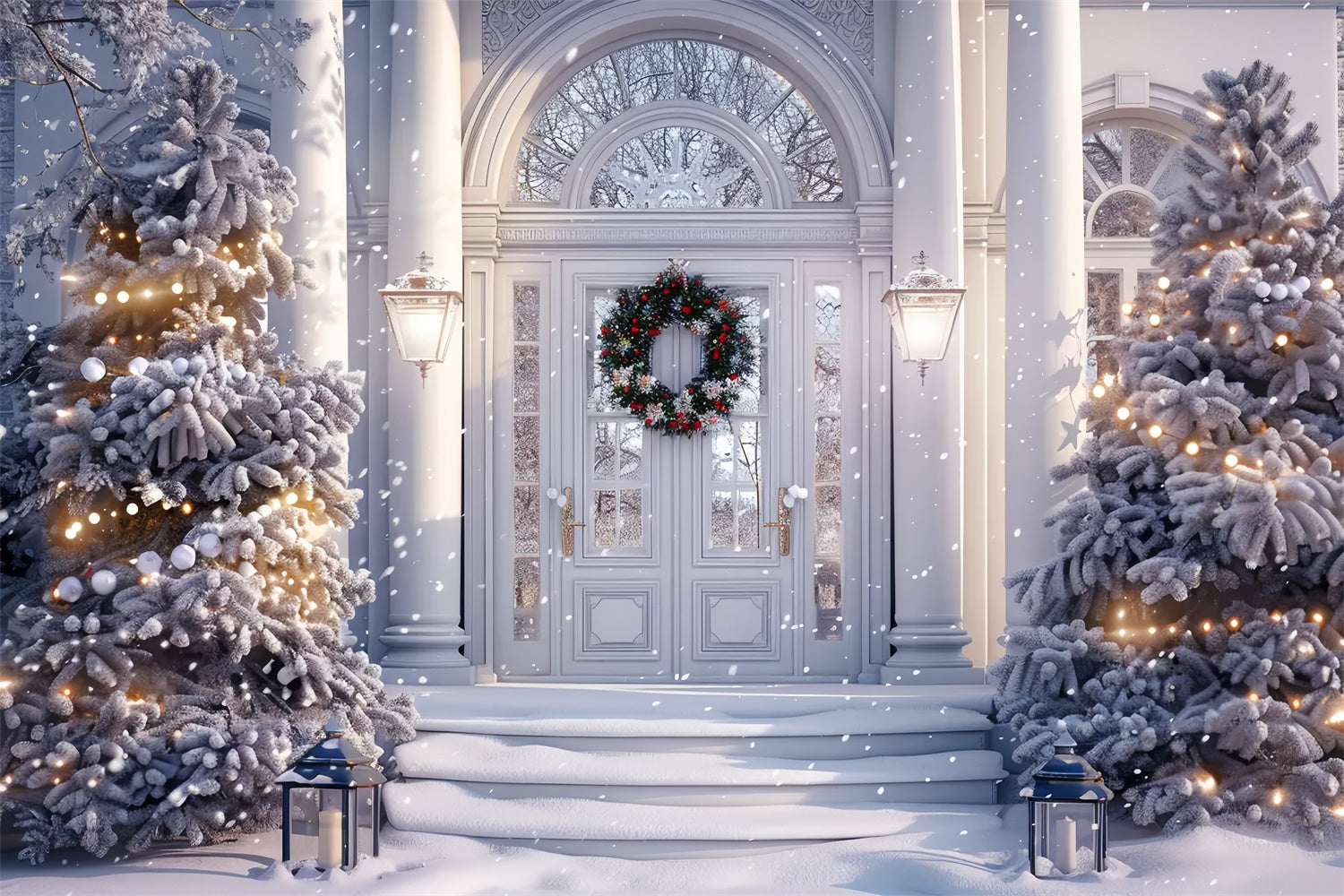 Christmas Snow-Covered Entrance Backdrop UK BRP8-6