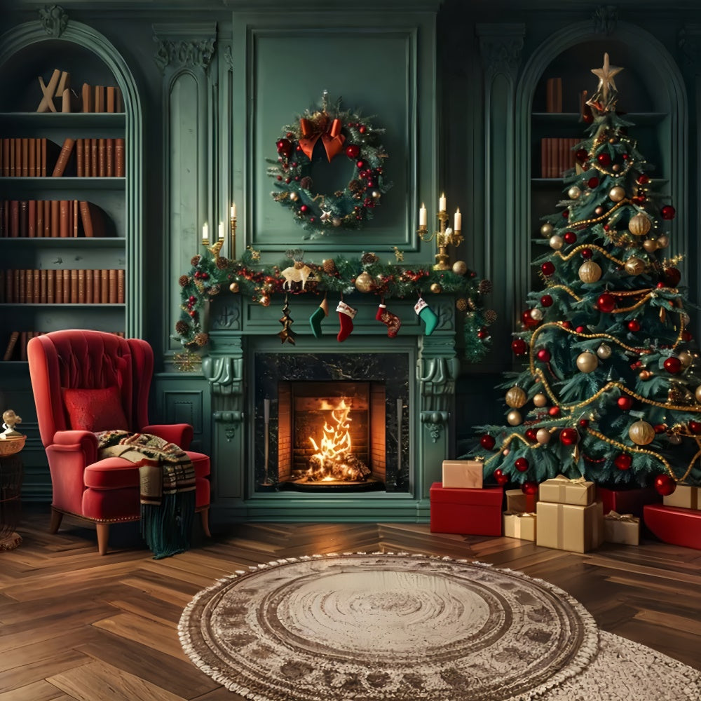 Christmas Elegant Fireplace Charm Backdrop UK BRP8-8