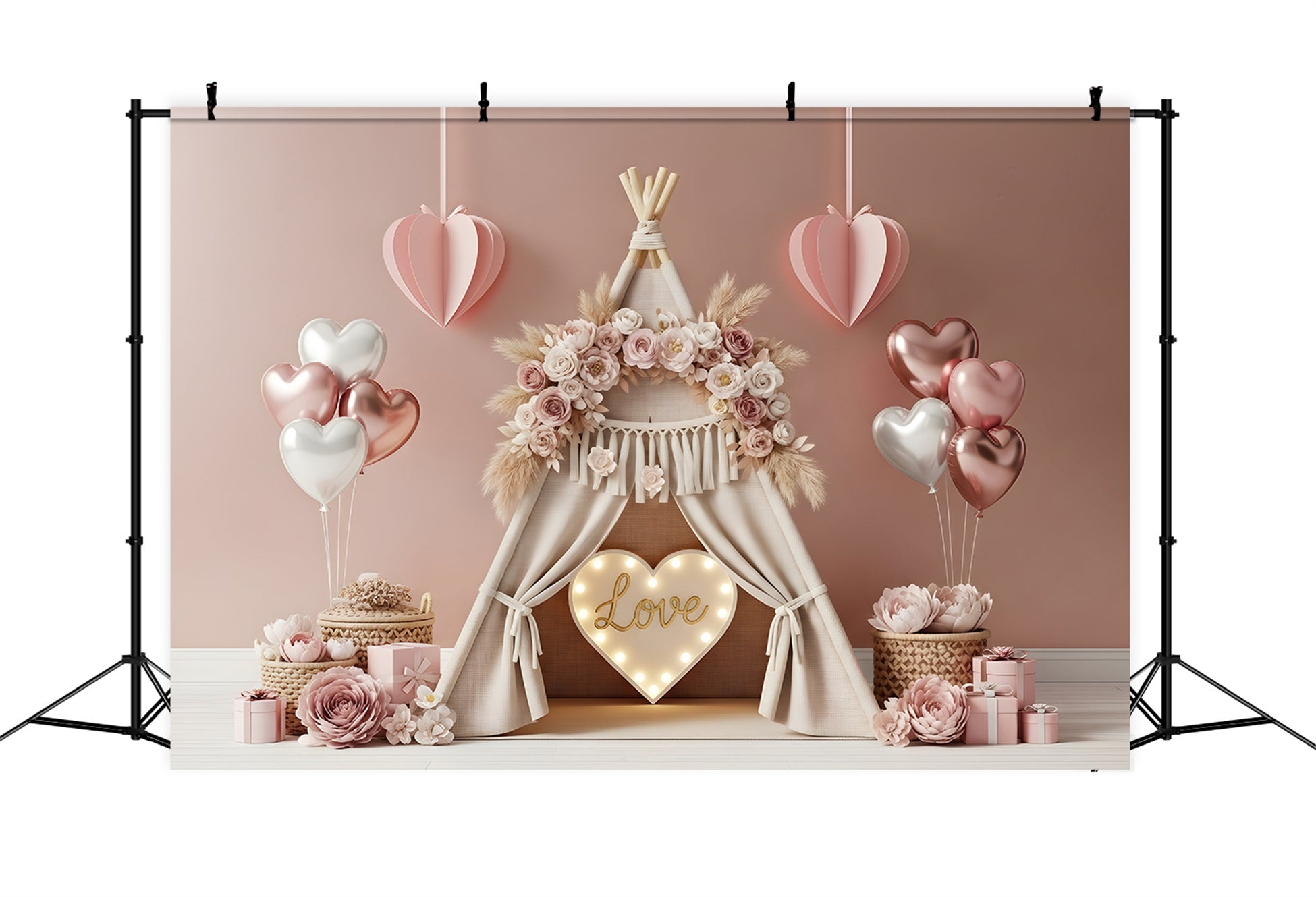 Valentines Backdrop Boho Floral Cozy Love Valentine Photography Backdrops UK By Magali