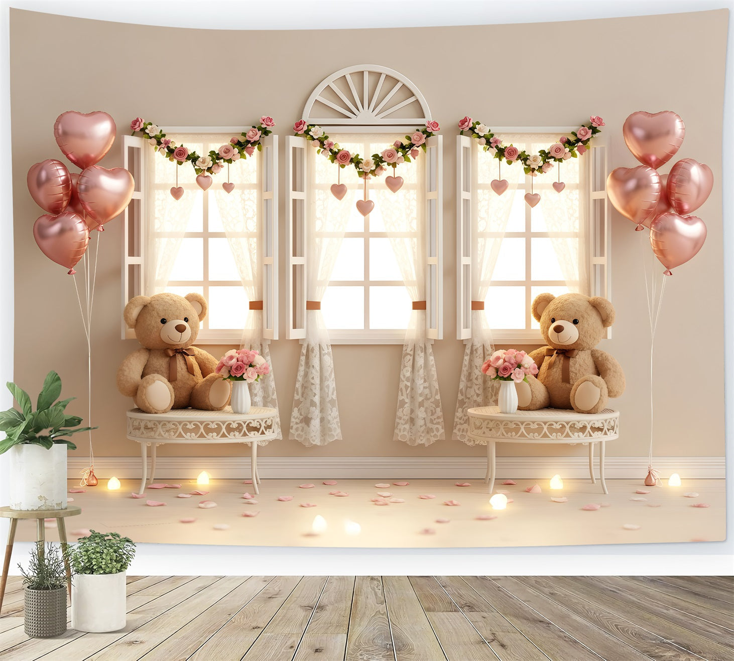 Valentine Photo Backdrops Teddy Window Romantic Setup Valentine's Day Backdrop UK By Magali