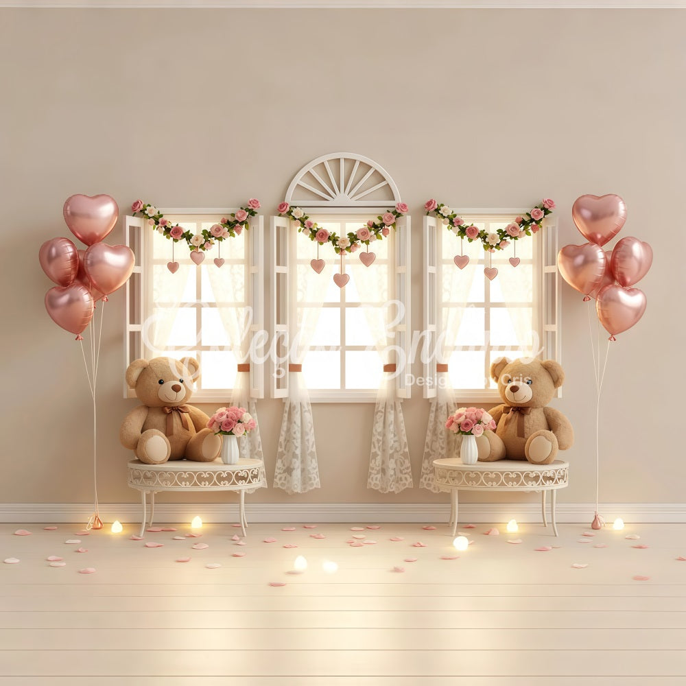 Valentine Photo Backdrops Teddy Window Romantic Setup Valentine's Day Backdrop UK By Magali
