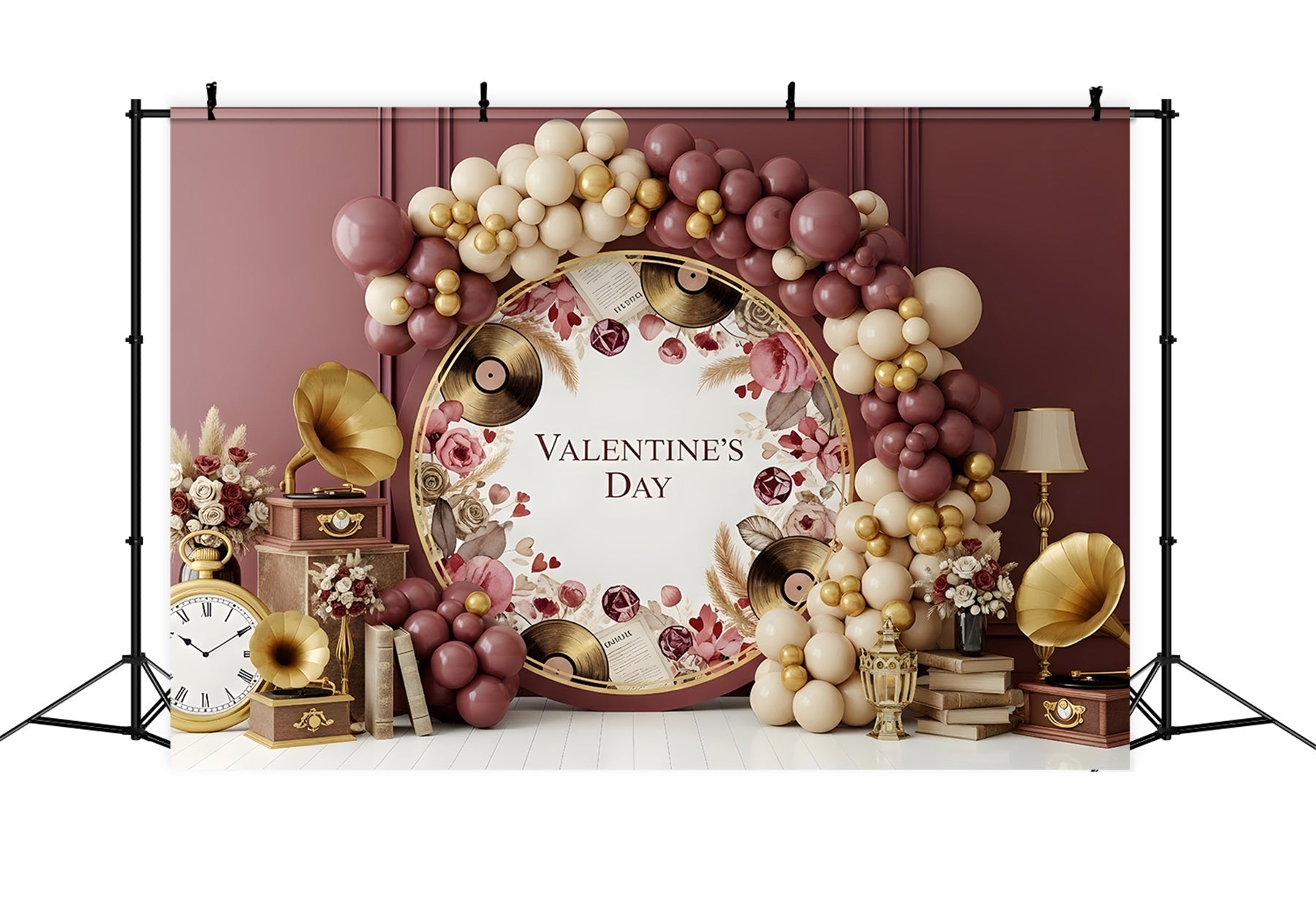Valentines Backdrop Vintage Records Rose Arrangement Valentine's Day Backdrops UK By Magali