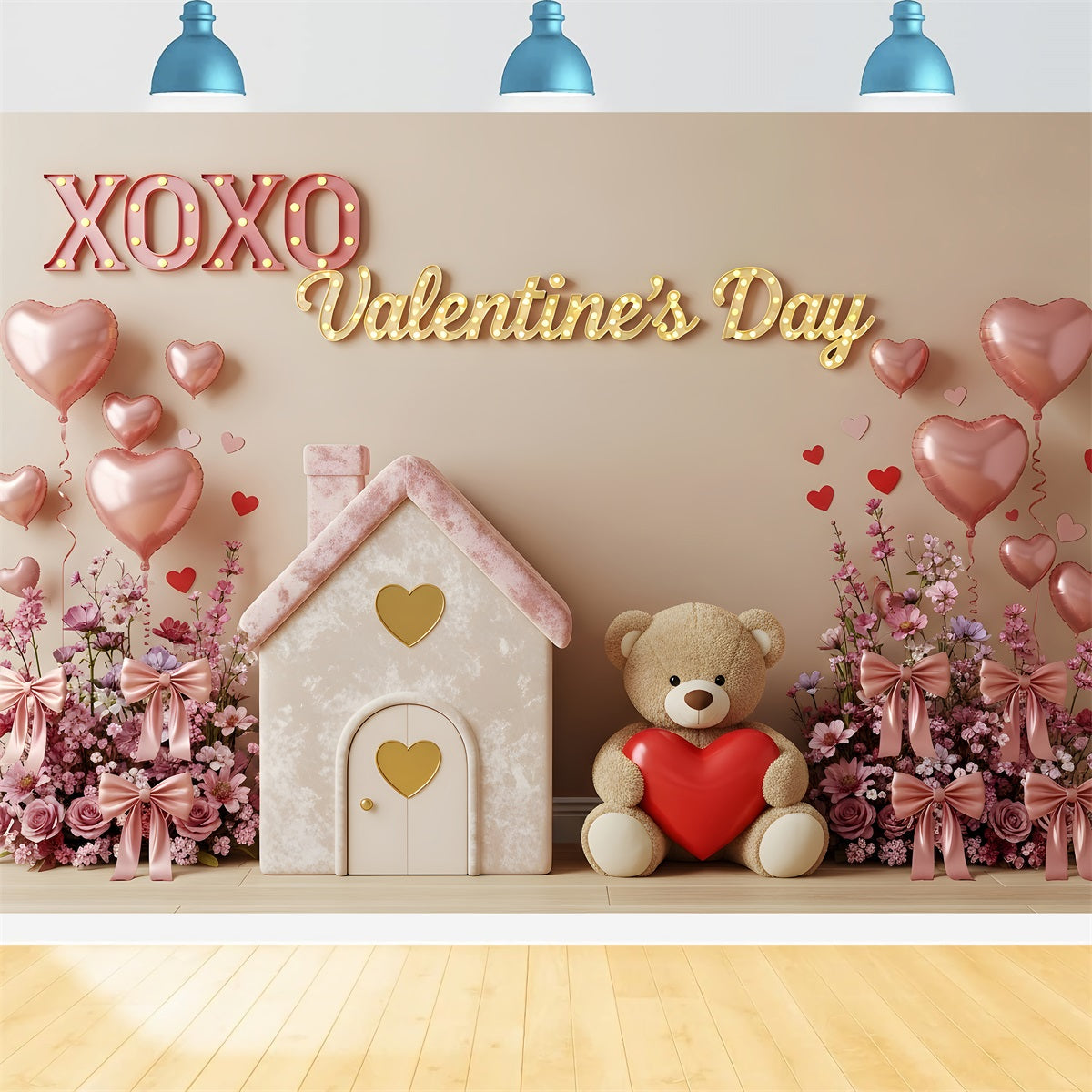 Valentine Backdrops Pink Cottage Teddy Love Valentine Backdrops For Pictures UK By Magali