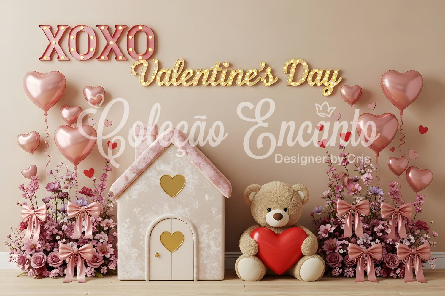 Valentine Backdrops Pink Cottage Teddy Love Valentine Backdrops For Pictures UK By Magali