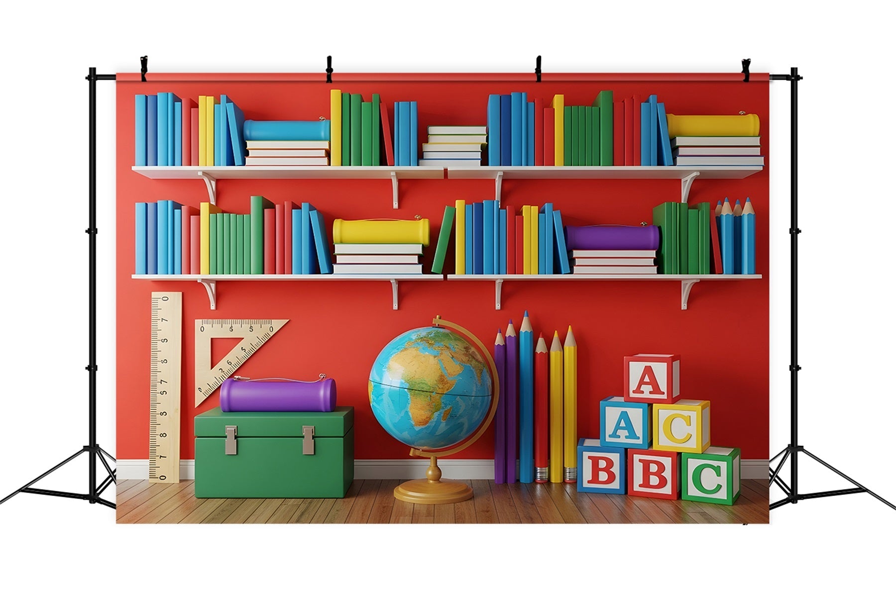 School Picture Backdrop Vibrant Classroom Bookshelf Classroom Backdrop UK By Magali