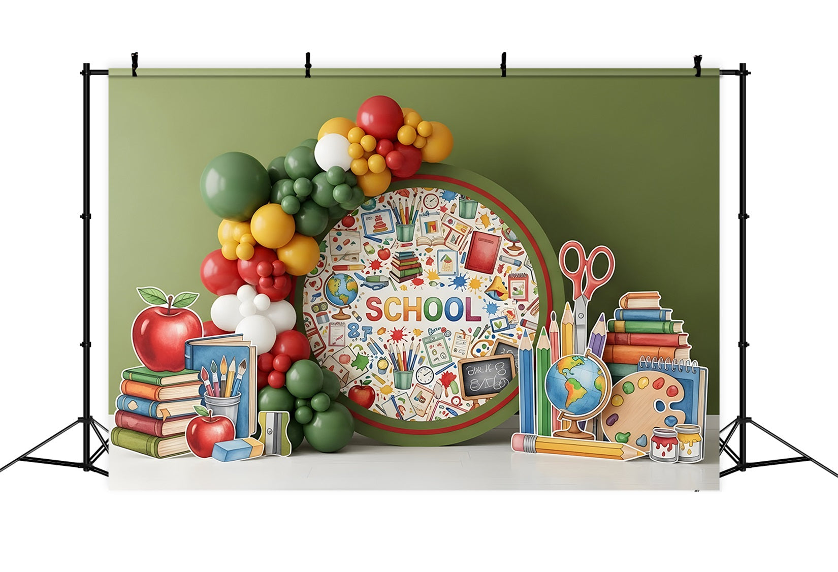 School Backdrop Colorful Tools Circle Preschool Photo Backdrops UK By Magali