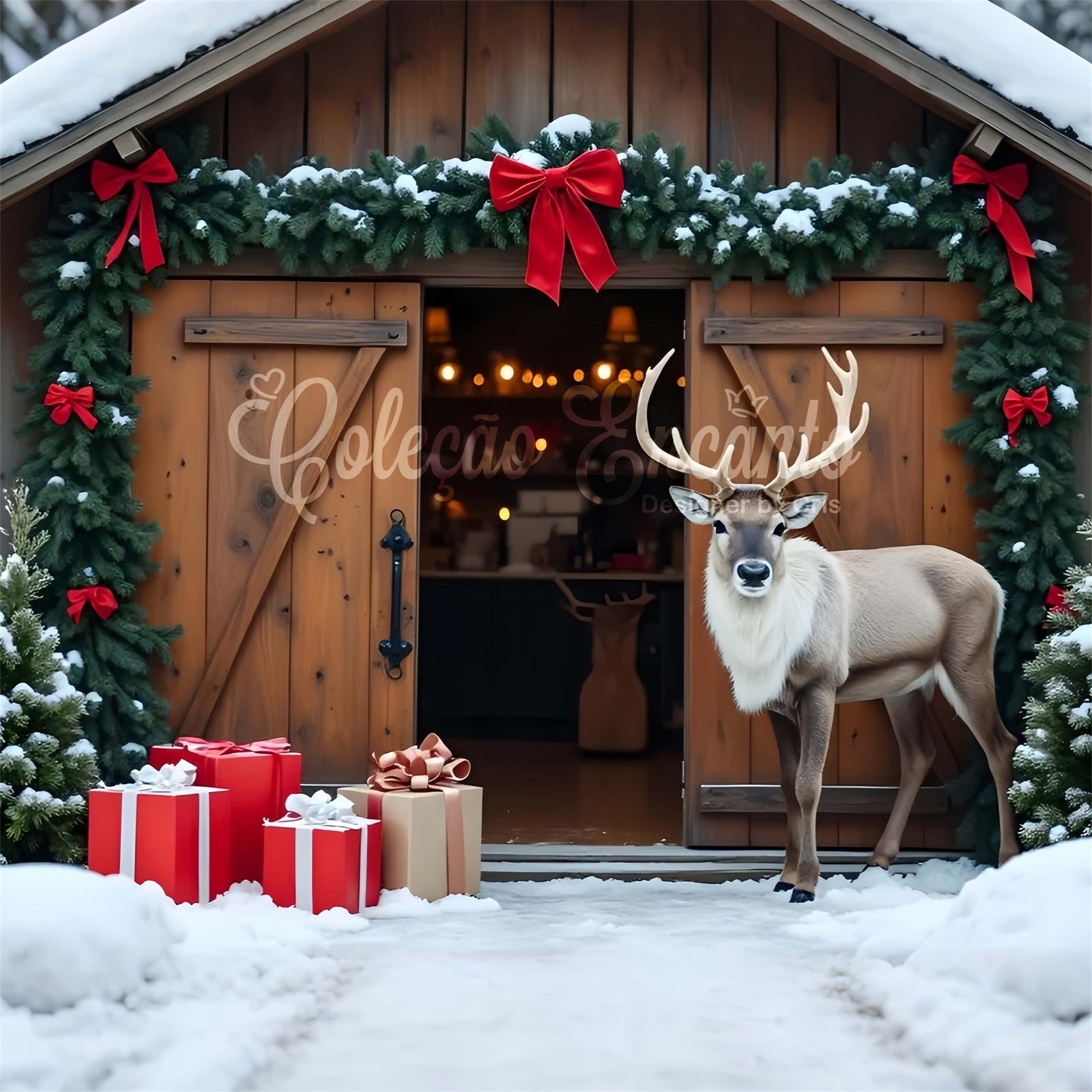 Christmas Tree Farm Backdrop Reindeer Decor Backdrop UK By Magali