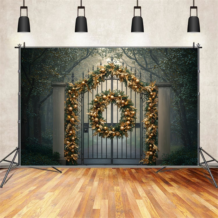 Christmas Backdrop Forest Gate Golden Garland Backdrop UK By Magali